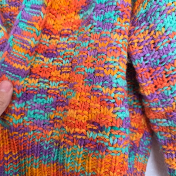 Colorful Marled Knit Open Cropped Cardigan Sweater Women heavy crochet knit - Picture 2 of 4